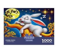 Rabbit 1000 Pc Puzzle Game for Men Women - Moon Bunny Sleeping Golden Dreamy Serene The Whole Family Activity Educational Game Challenge52x38cm/1000pcs