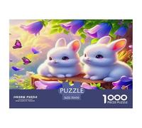 Rabbit 1000 Piece Recycled Paper Puzzle Game - Bunnies Purple Flowers Butterflies Vibrant Peaceful The Whole Family Activity for Home Wall Decoration70x50cm/1000pcs