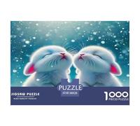 Rabbit 1000 Pieces Recycled Paper Puzzle for Adults -Bunnies Kissing Clouds Dreamy Romantic Serene Educational Game Decompression Fun Present38x26cm/1000pcs