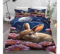 Rabbit 120x150 Duvet Cover Daisy Bedding Soft Cosy 2 Piece 110gsm Microfibre Quilt Cover and 1xPillow Case 50x75 cm with Zipper Closure for BedroomZ1556