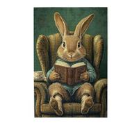 Rabbit 500 Pieces Wooden Puzzle,Rabbit Reading On The Sofa,Wooden Table with Teacups,Vintage Oil Painting,Adult De-Stressing Entertainment Game,Gift for Family and Friends