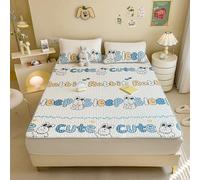 Rabbit/a,1.5 * 2mqueen3pcs, Queen Size Cooling Mattress Protector Topper with 4 Elastic Bands Ice Silk Cover Cartoon Pattern Pad Japanese Futon Student Dormitory