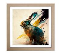 Rabbit Abstract Expressionism Framed Print | 18x18 Inch Oak Framed Wall Art | Ready to Hang | Eclectic Animal Picture | Living Room Bedroom Lounge Office