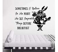Rabbit Alice in Wonderland Wall Decal Sometimes I Believe Vinyl Sticker Decals Quotes Decor Nursery Wall Art 61 * 42Cm
