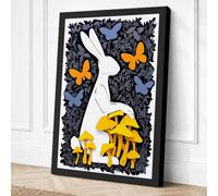 Rabbit Among Mushrooms Boho Canvas Wall Art Print 18x12 Inch