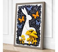 Rabbit Among Mushrooms Boho Canvas Wall Art Print 24x16 Inch (61 x 41 cm)