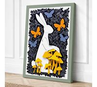 Rabbit Among Mushrooms Boho Canvas Wall Art Print 30x20 Inch