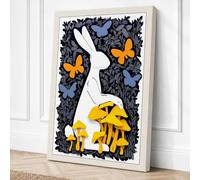 Rabbit Among Mushrooms Boho Canvas Wall Art Print 36x24 Inch (91 x 61 cm)