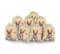 Rabbit And Butterfly Bunches Pocket Cotton And Hemp with Drawstring 8 Pieces Reusable Gift Bags Jewelry Pouch for Wedding DIY Craft Party (4.9 X 6.7 Inch)