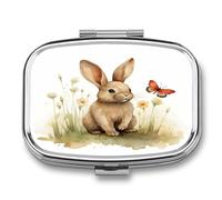 Rabbit and Butterfly Travel Pill Organizer Portable Daily Waterproof Pill Case Small Medicine Storage Container for Vitamins Fish Oil Cod Liver Oil Earplug Storage