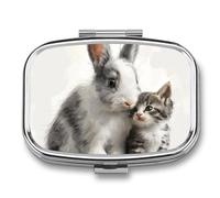 Rabbit and Cat Travel Pill Organizer A Daily Pill Box for Supplements 2 Compartment Pill Case Convenient for Carrying and Storing Medicines Box