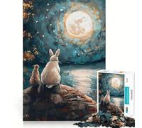 Rabbit And Cat Under Full Moon 1000 Piece Jigsaw Puzzle for Teenagers Fine Logic Toy Relaxing Fun Neat Edge Wall Art Decor (38x52cm)