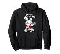 Rabbit and Chainsaw Kawaii Call Me Antisocial but Don't Pullover Hoodie