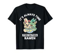 Rabbit And Dragon It's Always Time For Eating Ramen T-Shirt - Unisex Adults, Black, S, Short Sleeve, V-Neck, Kawaii, Polyester