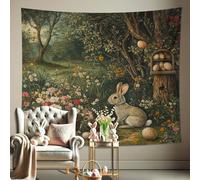 Rabbit and Eggs Floral Tapestry, Spring Decor Wall Hanging, Vintage Style Nature Tapestry for Bedroom, Living Room, Easter Celebration 60x40 Inch