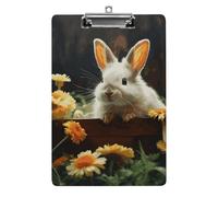 Rabbit and Flower Clipboard, A4 Acrylic Clipboard with Hanging Hole, Ultra-Light Clip Board - Holds 100 Sheets, Shatterproof Document Holder for Office, 12.5" X 8.5"