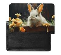 Rabbit And Flower Passport Holder with 3 Card Slots, Portable PU Leather Travel Wallet, Slim Protective Cover for Passport, ID, Credit Cards