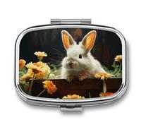 Rabbit and Flower Pill Box 2 Compartment - Small Metal Medicine Organizer Portable Pill Case for Purse Pocket Travel Vitamin Organizer for Men Women, BPA-Free