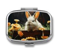 Rabbit and Flower Pill Box Pill Case Cute Pill Organizer Pill Holder Medicine Pill Organizer Pill Container Daily Pill Organizer Small Pill Box Pill Case for Purse Pocket