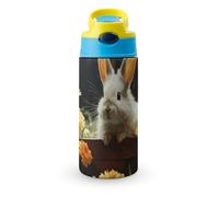 Rabbit And Flower Water Bottle with Carrying Loop, 304 Stainless Steel Vacuum Insulated Cup | BPA Free, Leakproof Tumblers for Sports Travel, 12oz Blue-style
