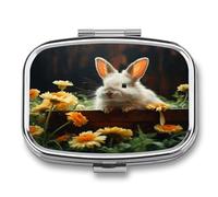 Rabbit and Flower Weekly AM/PM Pill Organizer.Waterproof Portable Compact Travel Pill Organizers.Small Pill Box for Medicine Holder for Vitamins Medication.
