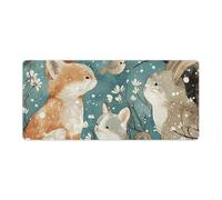 Rabbit and Fox Desk Mat with Stitched Edges, Rubber Mouse Mat for Keyboard Mats Non-Slip Waterproof Desk Pad Office Supplies Large Gaming Mouse Pad for Home Work