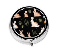 Rabbit and Grass Mini Round Pill Box, can be Put into Wallet, Pocket, Light and Convenient, 3 Compartment Pill Box, Portable Pill Box,