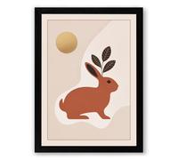 Rabbit and Moon Minimalist Framed Wall Art Print A1 (84.1×59.4cm) Black, Wall Decor for Living Room, Bedroom, Office & Home, Ready to Hang, Art Gift