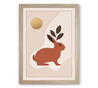 Rabbit and Moon Minimalist Framed Wall Art Print A1 (84.1×59.4cm) Oak, Wall Decor for Living Room, Bedroom, Office & Home, Ready to Hang, Art Gift