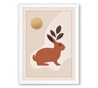 Rabbit and Moon Minimalist Framed Wall Art Print A3 (42×29.7cm) White, Wall Decor for Living Room, Bedroom, Office & Home, Ready to Hang, Art Gift
