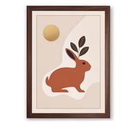 Rabbit and Moon Minimalist Framed Wall Art Print A4 (29.7×21cm) Walnut, Wall Decor for Living Room, Bedroom, Office & Home, Ready to Hang, Art Gift