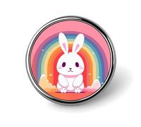 Rabbit And Rainbow Badges Decorative, Durable Aluminum Alloy Round Badge, Lightweight Button Brooch for Shirts, Jackets, Hats, Uniforms 1"