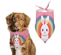 Rabbit and Rainbow Dog Bandana Washable & Adjustable Triangle Scarf, Breathable Pet Scarf for Small Medium Large Pets, Cute Fashion Pet Accessory