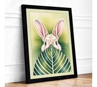 Rabbit and Striped Leaf Boho Framed Wall Art Print A2 (59.4×42cm) Black, Wall Decor for Living Room, Bedroom, Office & Home, Ready to Hang, Art Gift