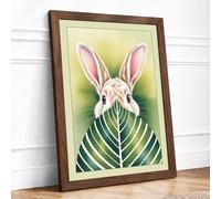 Rabbit and Striped Leaf Boho Framed Wall Art Print A2 (59.4×42cm) Walnut, Wall Decor for Living Room, Bedroom, Office & Home, Ready to Hang, Art Gift