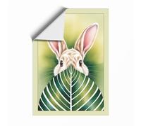 Rabbit and Striped Leaf Boho Unframed Wall Art Print A3 (42×29.7cm), Wall Decor for Living Room, Bedroom, Office & Home, Art Gift