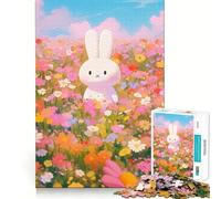 Rabbit Animal Flowers 1000 Pieces Jigsaw Puzzles for Teenagers Memory Upgrade Casual Relax Sharp Cut Art Display (50x75cm)