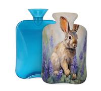 Rabbit Animal Hyacinth Floral Hot Water Bottle with Cover, 2L PVC Hot Water Bag with Soft Cover, Reusable Heating Pad for Pain Relief Warm Hands Waist Abdomen Feet & Bed