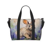 Rabbit Animal Hyacinth Floral Travel Duffle Bag | Weekender Bag with Adjustable Shoulder Strap Lightweight Water-Resistant Polyester Carry On Luggage Overnight Gym Sports Bag