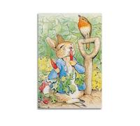 Rabbit Animal in Blue Coat Holding Carrots with A Bird Poster Modern Wall Art Canvas Aesthetic Decoration Painting 24x36inch(60x90cm) Unframe-style