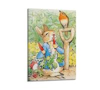 Rabbit Animal in Blue Coat Holding Carrots with A Bird Poster Modern Wall Art Canvas Aesthetic Decoration Painting 20x30inch(50x75cm) Frame-style