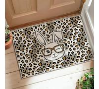 Rabbit Area Rug, Playful Contemporary Leopard Print Glasses Spring Beige Low Pile Doormat Accents Rug Fade Resistant Entryway Bathroom Laundry Room Decor 2' X 3'