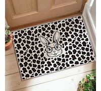 Rabbit Area Rug, Playful Fanciful Glasses Leopard Print None Black Non-Slip Backing Doormat Rectangle Throw Rug Non Shedding Bathroom Laundry Room Kitchen Entryway Decor 2' X 3'