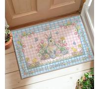 Rabbit Area Rug, Spring Fanciful Egg Chick Easter Peach Low Pile Doormat Rectangle Print Accents Rug Bathroom Bedside Entryway Door Decor 2' X 3'