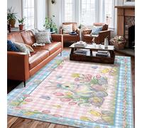 Rabbit Area Rug, Spring Fanciful Egg Chick Easter Peach Non-Slip Backing Home Floor Rectangle Print Carpet Rugs for Living Room Bedroom Hallway Desk Office Decor 6' X 9'