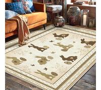 Rabbit Area Rug, Spring Rustic Egg Flower Easter Beige Non-Slip Backing Rectangle Floor Carpets Edge Binding Rugs for Living Room Bedroom Classroom College Dorm Decor 5' X 7'
