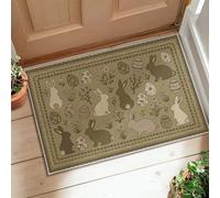 Rabbit Area Rug, Spring Rustic Egg Flower Easter Brown Low Pile Doormat Rectangle Throw Rug Non Shedding Bathroom Entryway Kitchen Bedside Decor 2' X 3'