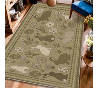 Rabbit Area Rug, Spring Rustic Egg Flower Easter Brown Non-Slip Backing Edge Binding Home Rectangle Carpet Rugs for Living Room Bedroom Under Bed Apartment Decor 4' X 6'