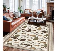 Rabbit Area Rug, Spring Rustic Egg Pinecones Easter Brown Low Pile Home Indoor Pattern Carpets Non Shedding Rugs for Living Room Bedroom Hallway Desk Office Decor 6' X 9'