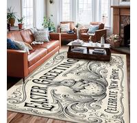 Rabbit Area Rug, Vintage Rustic Egg Floral Easter Black Non-Slip Backing Rectangle Floor Carpets Edge Binding Rugs for Living Room Bedroom New Home Dining Decor 6' X 9'